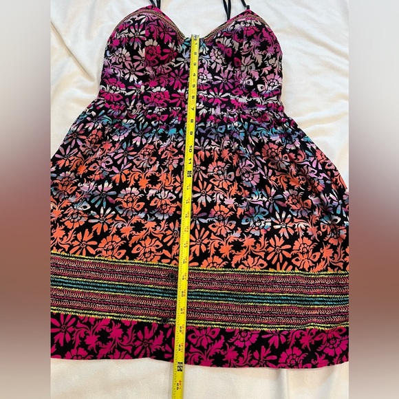 Band of Gypsies Multicolor Vibrant Floral Mini Spaghetti Strap Dress Size L - Picture 8 of 11